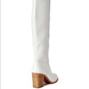 White Vegan Leather Knee High Block Heel Tall Boot